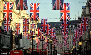 Union Jack à Regent Street pour célébrer le mariage princier de William et Kate en 2011 (Londres, Angleterre)
